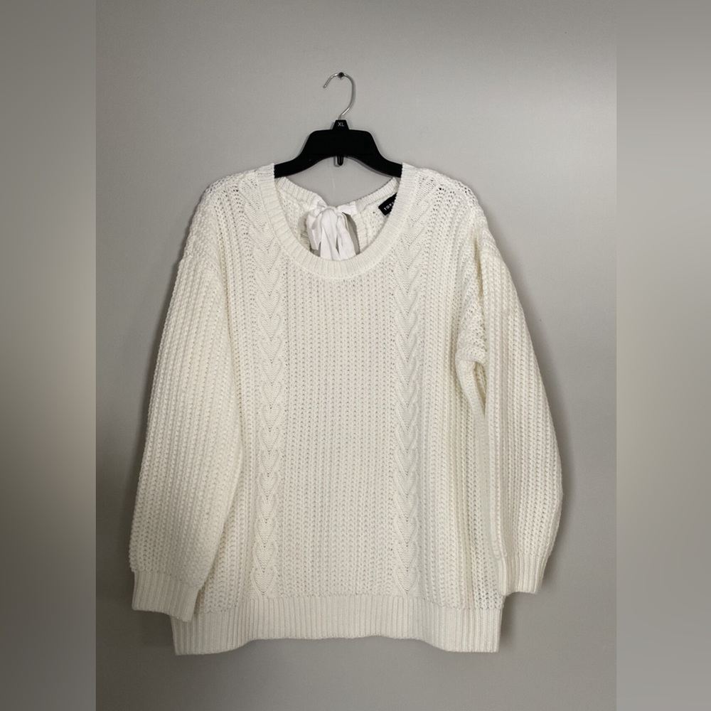 Torrid Cable Sweater Tie Back Sweater - White size: 4X